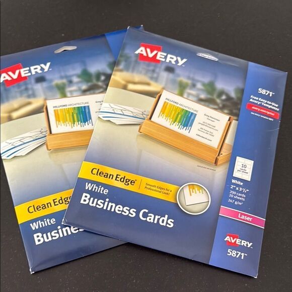 2 Packs Avery 5871 White Clean Edge Business Cards – 400 Total, Laser Printer, - Picture 1 of 7